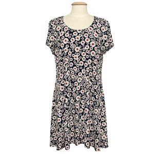 MSK Womens Dress XL Blue White Daisy Floral Jersey Knit A Line Casual Comfort